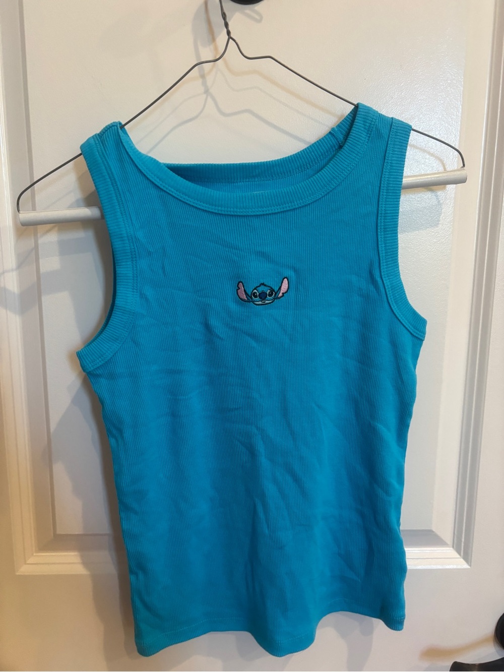 Disney Blue Ribbed Tank Top with Stitch Embroidery - Kids
